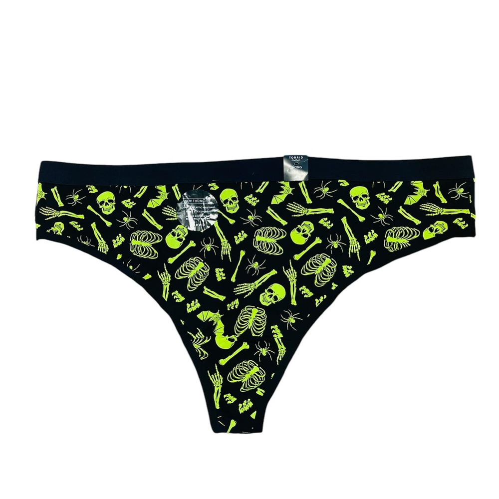 Torrid 3 (3X) Black Spooky Skeleton Halloween‎ Gothic Punk Thong Panty Panties